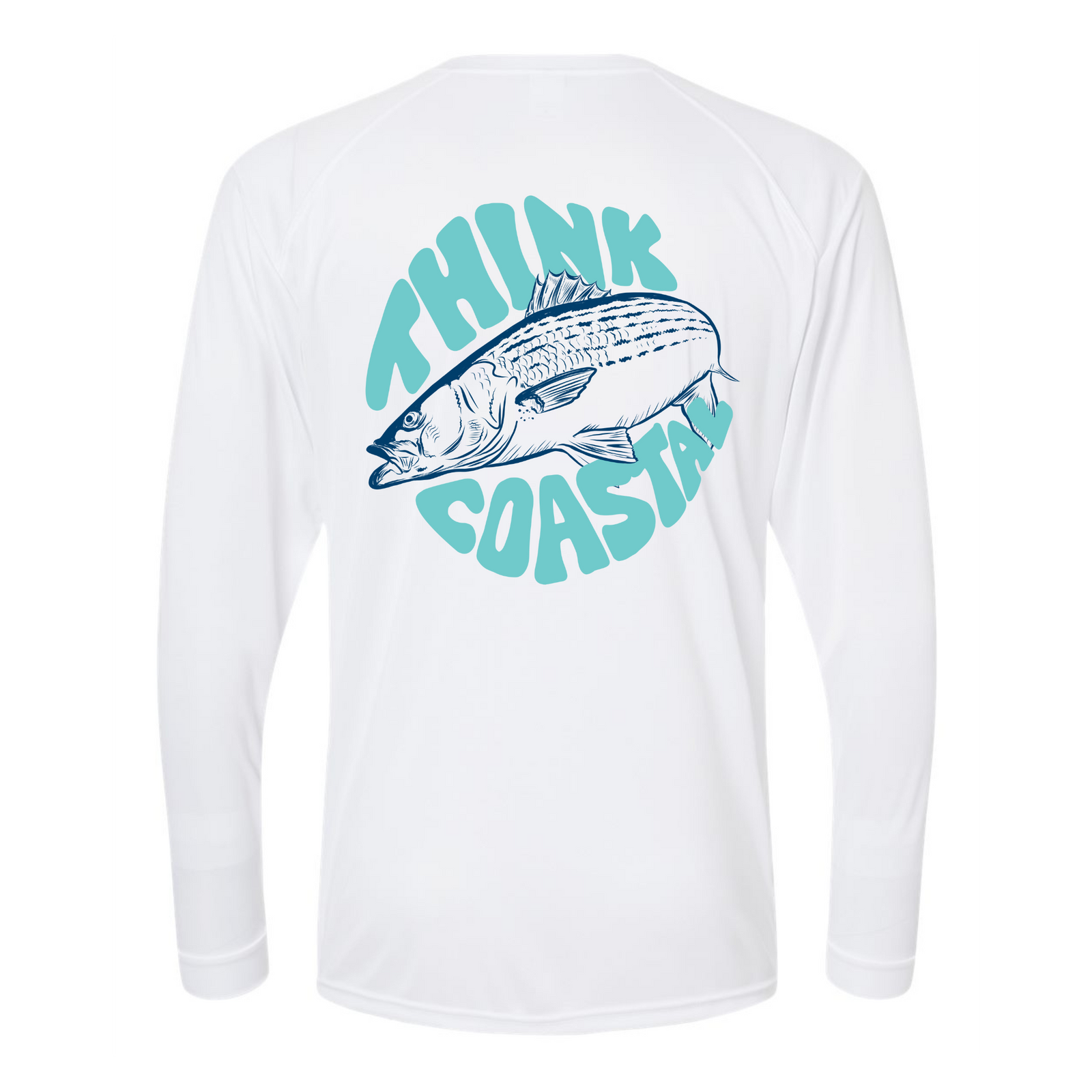 Think Coastal Long-Sleeve Striped Bass Performance Shirt - White